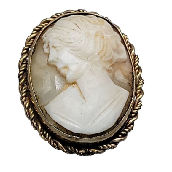 Rolyn 12kgf Carved Shell Cameo Brooch Pendant Signed R INC Vintage Estate - Picture 13 of 16